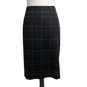 Talbots Woman Skirt Plus size 18W Black Pink Plaid Wool Knee Career Preppy Slim